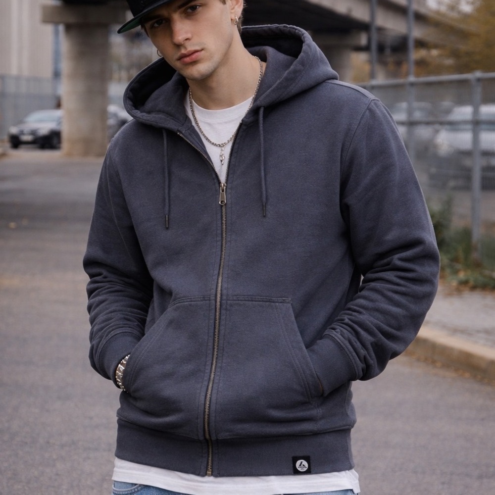 American Giant Classic Full Zip Hoodie Mens Large Iron Grey Made USA Cotton S2